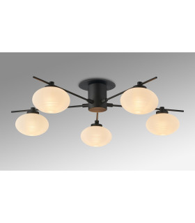 Addie Flush Ceiling 5 Globe Light G9 Satin Black/Opal Glass-2
