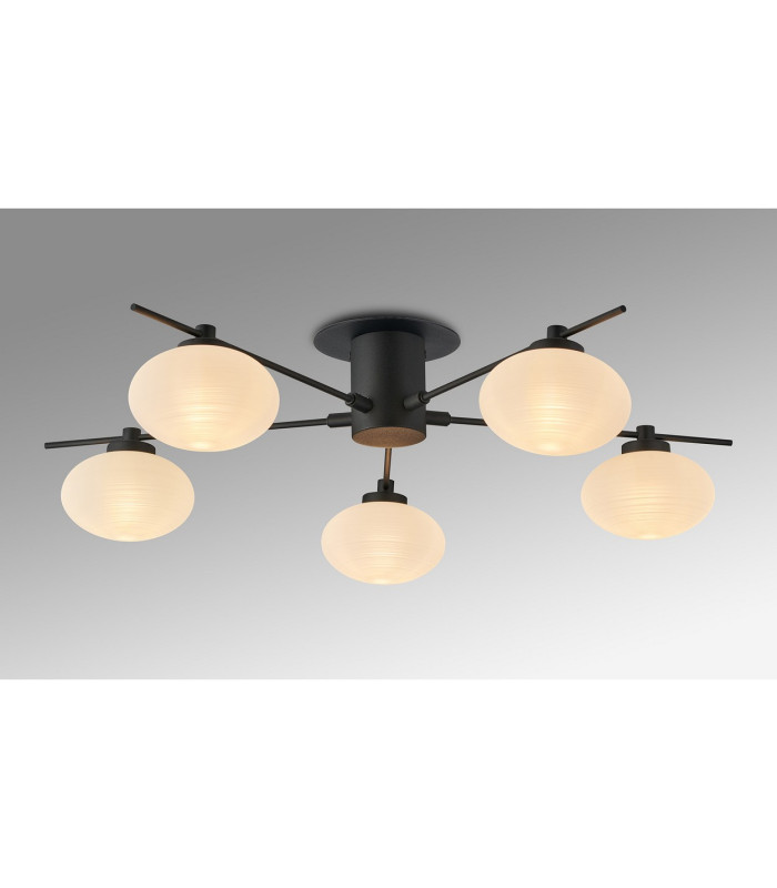 Addie Flush Ceiling 5 Globe Light G9 Satin Black/Opal Glass-2