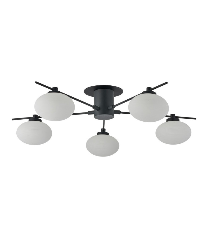 Addie Flush Ceiling 5 Globe Light G9 Satin Black/Opal Glass-4