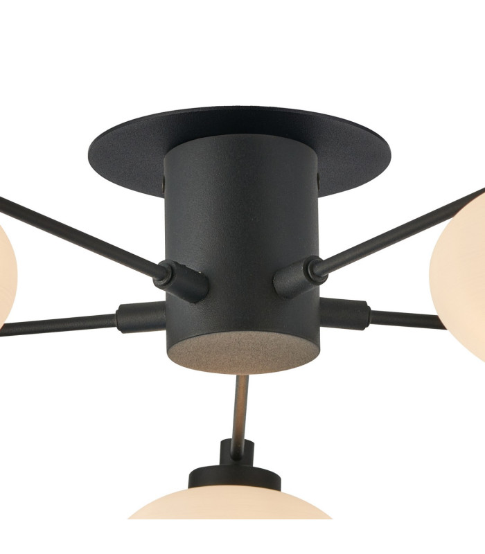 Addie Flush Ceiling 5 Globe Light G9 Satin Black/Opal Glass-5