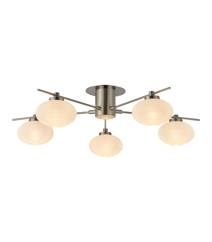 Addie Flush Ceiling 5 Globe Light G9 Satin Nickel/Opal Glass-1