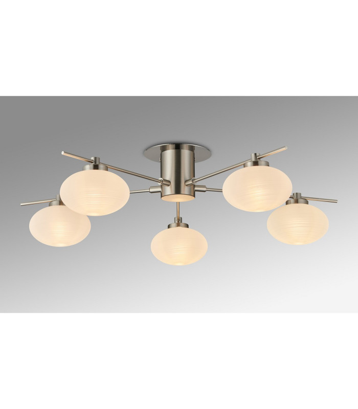 Addie Flush Ceiling 5 Globe Light G9 Satin Nickel/Opal Glass-2