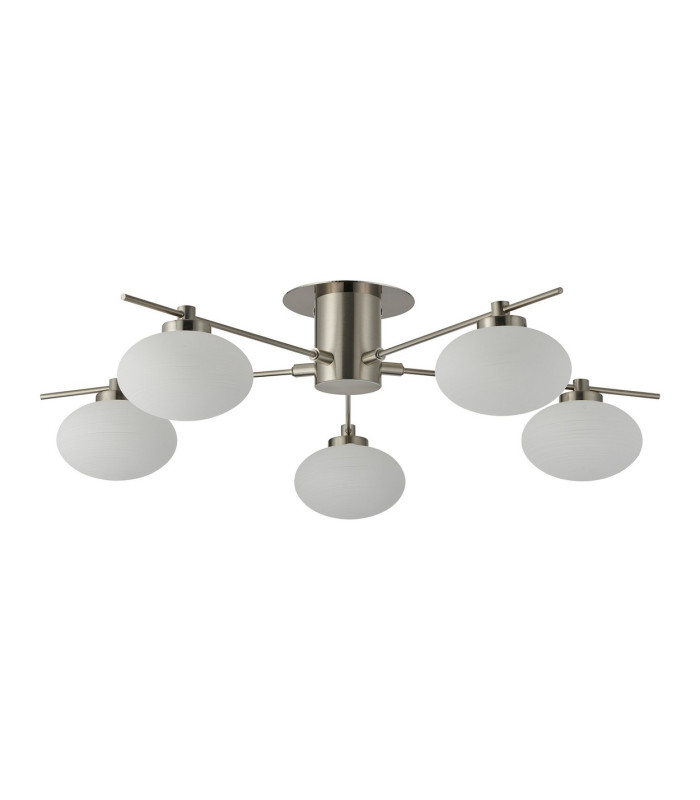 Addie Flush Ceiling 5 Globe Light G9 Satin Nickel/Opal Glass-4