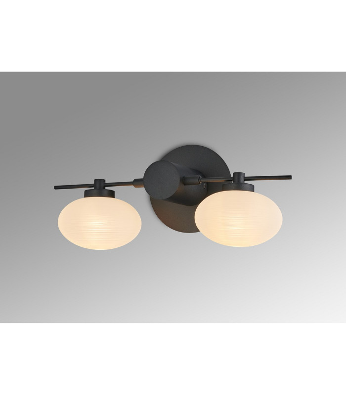 Addie Wall Lamp 2 Globe Light G9 Satin Black/Opal Glass-2