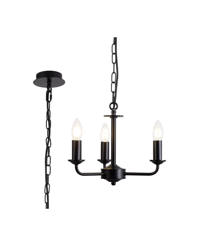 Banyan 35cm 3 Light Multi Arm Pendant Without Shade 1.5m Chain E14 Matt Black-1
