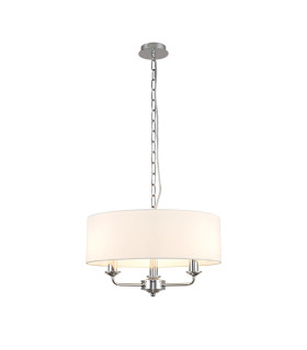 Banyan 3 Light Multi Arm Pendant E14 Polished Chrome With 45cm x 15cm Faux Silk Shade White-1