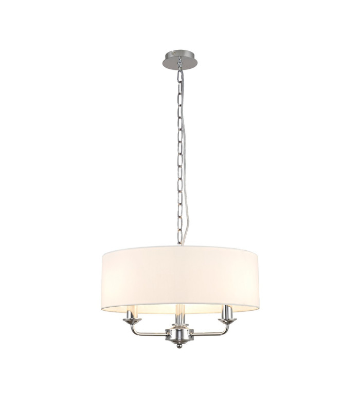Banyan 3 Light Multi Arm Pendant E14 Polished Chrome With 45cm x 15cm Faux Silk Shade White-1