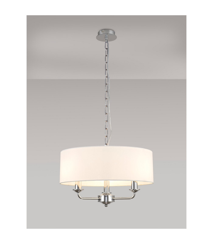 Banyan 3 Light Multi Arm Pendant E14 Polished Chrome With 45cm x 15cm Faux Silk Shade White-2