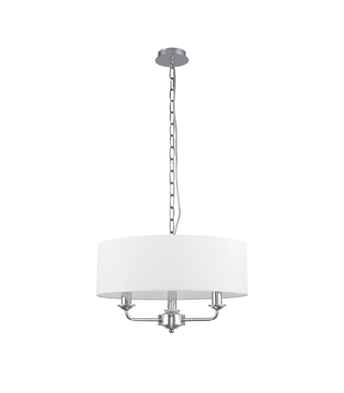Banyan 3 Light Multi Arm Pendant E14 Polished Chrome With 45cm x 15cm Faux Silk Shade White-4