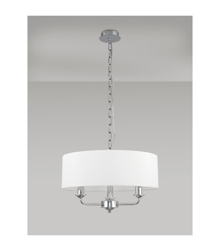 Banyan 3 Light Multi Arm Pendant E14 Polished Chrome With 45cm x 15cm Faux Silk Shade White-11