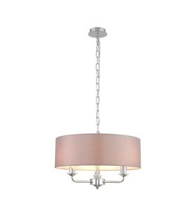Banyan 3 Light Multi Arm Pendant E14 Polished Chrome With 45cm x 15cm Faux Silk Shade Grey-1