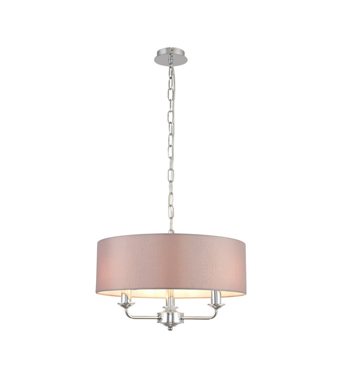 Banyan 3 Light Multi Arm Pendant E14 Polished Chrome With 45cm x 15cm Faux Silk Shade Grey-1