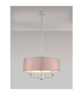 Banyan 3 Light Multi Arm Pendant E14 Polished Chrome With 45cm x 15cm Faux Silk Shade Grey-2