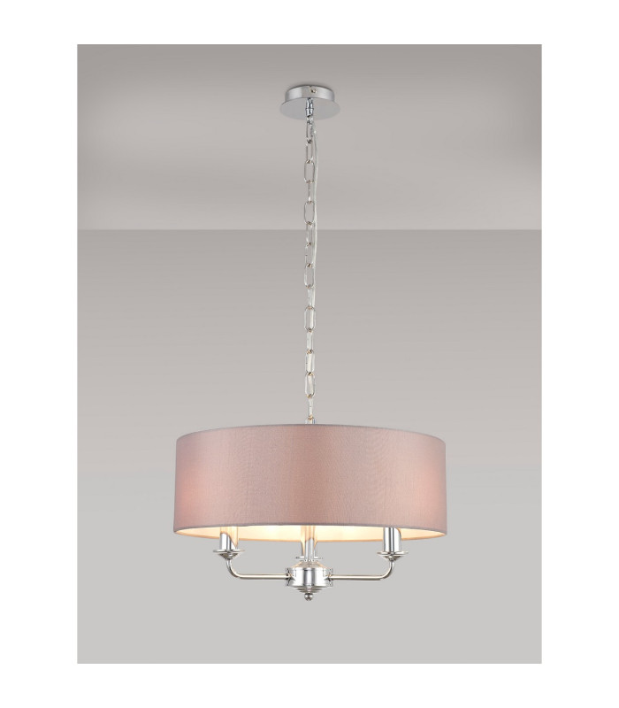 Banyan 3 Light Multi Arm Pendant E14 Polished Chrome With 45cm x 15cm Faux Silk Shade Grey-2