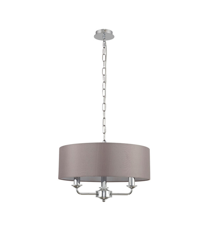 Banyan 3 Light Multi Arm Pendant E14 Polished Chrome With 45cm x 15cm Faux Silk Shade Grey-4