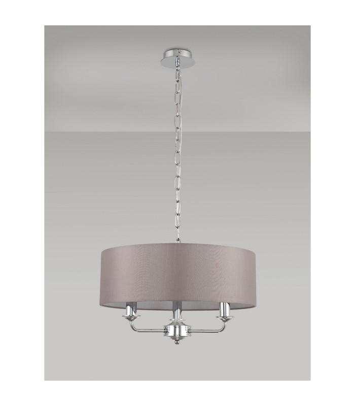 Banyan 3 Light Multi Arm Pendant E14 Polished Chrome With 45cm x 15cm Faux Silk Shade Grey-11