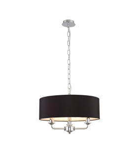 Banyan 3 Light Multi Arm Pendant E14 Polished Chrome With 45cm x 15cm Faux Silk Shade Black-1