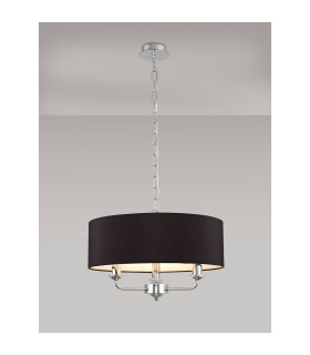 Banyan 3 Light Multi Arm Pendant E14 Polished Chrome With 45cm x 15cm Faux Silk Shade Black-2