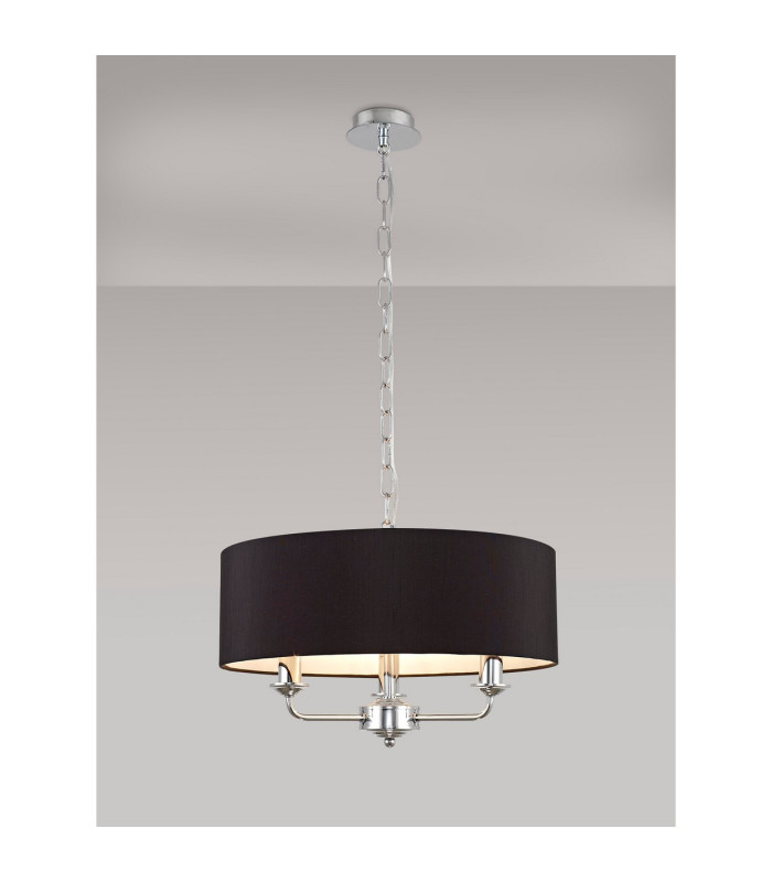 Banyan 3 Light Multi Arm Pendant E14 Polished Chrome With 45cm x 15cm Faux Silk Shade Black-2