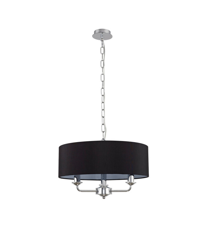 Banyan 3 Light Multi Arm Pendant E14 Polished Chrome With 45cm x 15cm Faux Silk Shade Black-4