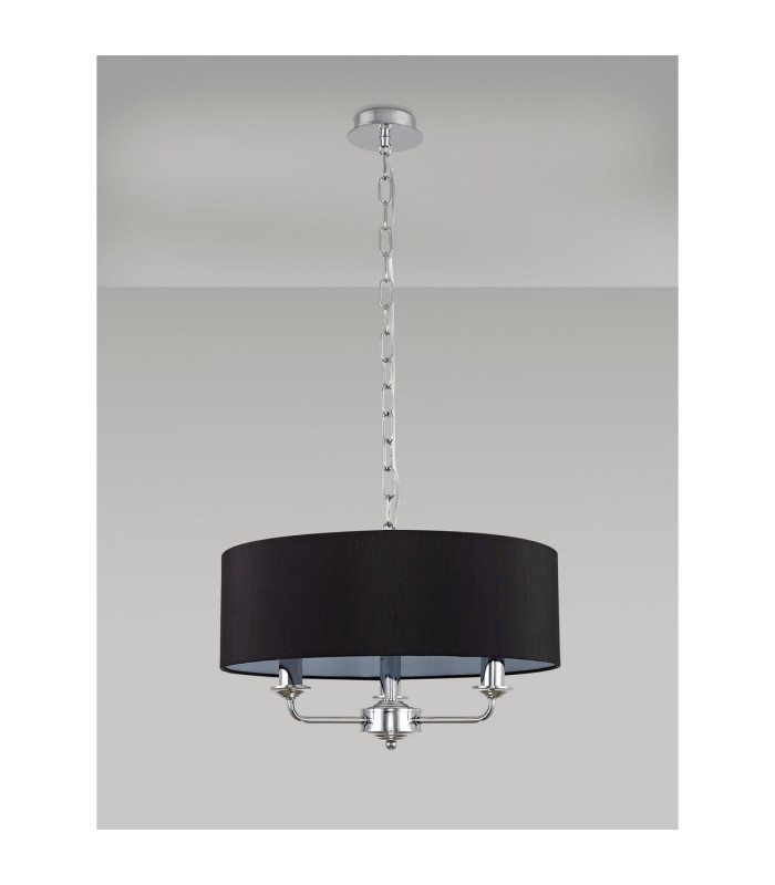 Banyan 3 Light Multi Arm Pendant E14 Polished Chrome With 45cm x 15cm Faux Silk Shade Black-11