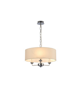 Banyan 3 Light Multi Arm Pendant E14 Polished Chrome With 45cm x 15cm Faux Silk Shade Ivory Pearl/White Laminate-1