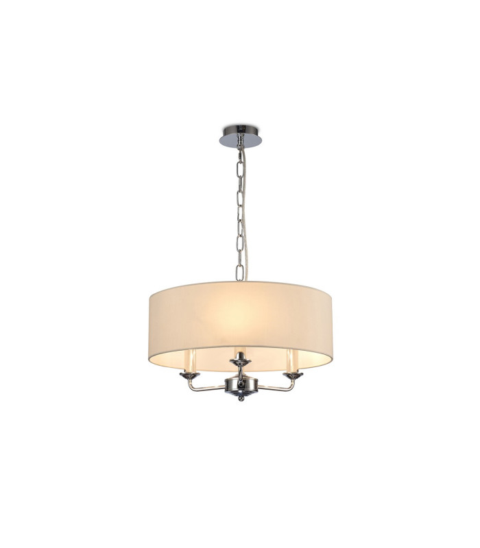 Banyan 3 Light Multi Arm Pendant E14 Polished Chrome With 45cm x 15cm Faux Silk Shade Ivory Pearl/White Laminate-1