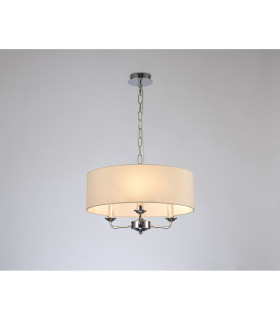 Banyan 3 Light Multi Arm Pendant E14 Polished Chrome With 45cm x 15cm Faux Silk Shade Ivory Pearl/White Laminate-2