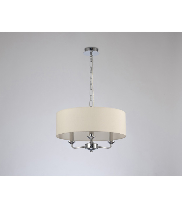 Banyan 3 Light Multi Arm Pendant E14 Polished Chrome With 45cm x 15cm Faux Silk Shade Ivory Pearl/White Laminate-11