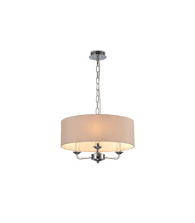 Banyan 3 Light Multi Arm Pendant E14 Polished Chrome With 45cm x 15cm Dual Faux Silk Shade Nude Beige/Moonlight-1