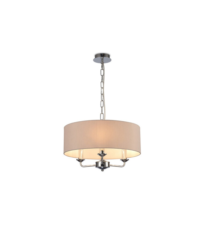 Banyan 3 Light Multi Arm Pendant E14 Polished Chrome With 45cm x 15cm Dual Faux Silk Shade Nude Beige/Moonlight-1