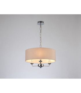 Banyan 3 Light Multi Arm Pendant E14 Polished Chrome With 45cm x 15cm Dual Faux Silk Shade Nude Beige/Moonlight-2