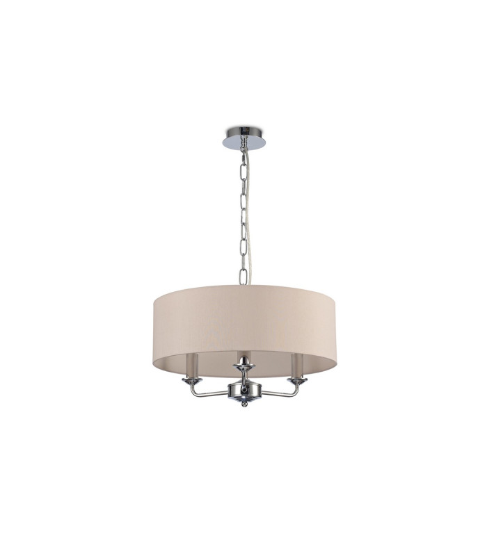 Banyan 3 Light Multi Arm Pendant E14 Polished Chrome With 45cm x 15cm Dual Faux Silk Shade Nude Beige/Moonlight-4
