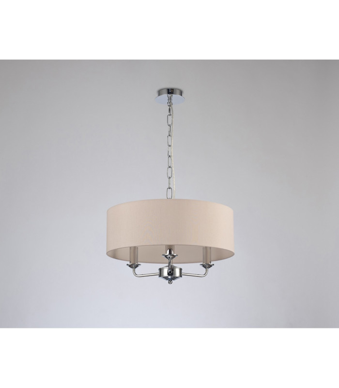 Banyan 3 Light Multi Arm Pendant E14 Polished Chrome With 45cm x 15cm Dual Faux Silk Shade Nude Beige/Moonlight-11