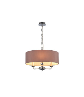 Banyan 3 Light Multi Arm Pendant E14 Polished Chrome With 45cm x 15cm Dual Faux Silk Shade Taupe/Halo Gold-1