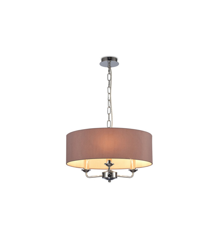 Banyan 3 Light Multi Arm Pendant E14 Polished Chrome With 45cm x 15cm Dual Faux Silk Shade Taupe/Halo Gold-1