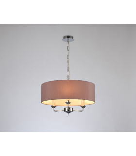 Banyan 3 Light Multi Arm Pendant E14 Polished Chrome With 45cm x 15cm Dual Faux Silk Shade Taupe/Halo Gold-2
