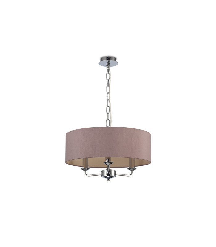 Banyan 3 Light Multi Arm Pendant E14 Polished Chrome With 45cm x 15cm Dual Faux Silk Shade Taupe/Halo Gold-4