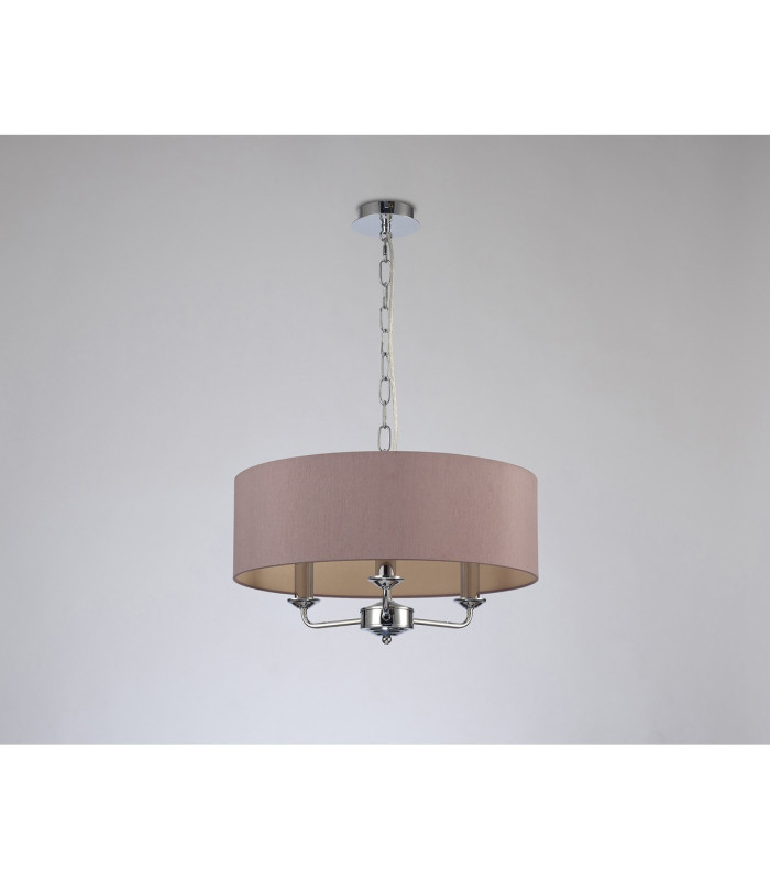 Banyan 3 Light Multi Arm Pendant E14 Polished Chrome With 45cm x 15cm Dual Faux Silk Shade Taupe/Halo Gold-11