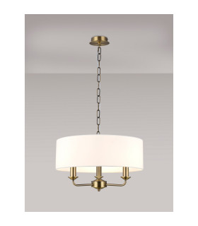 Banyan 3 Light Multi Arm Pendant E14 Antique Brass With 45cm x 15cm Faux Silk Shade White-2