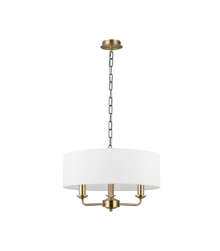 Banyan 3 Light Multi Arm Pendant E14 Antique Brass With 45cm x 15cm Faux Silk Shade White-4