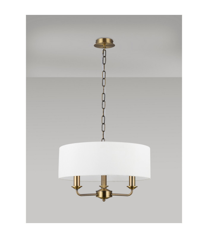 Banyan 3 Light Multi Arm Pendant E14 Antique Brass With 45cm x 15cm Faux Silk Shade White-11