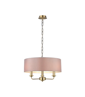 Banyan 3 Light Multi Arm Pendant E14 Antique Brass With 45cm x 15cm Faux Silk Shade Grey-1
