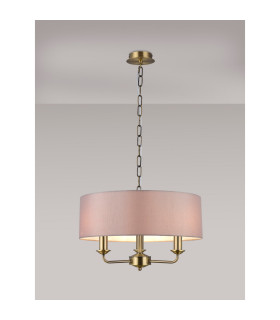 Banyan 3 Light Multi Arm Pendant E14 Antique Brass With 45cm x 15cm Faux Silk Shade Grey-2