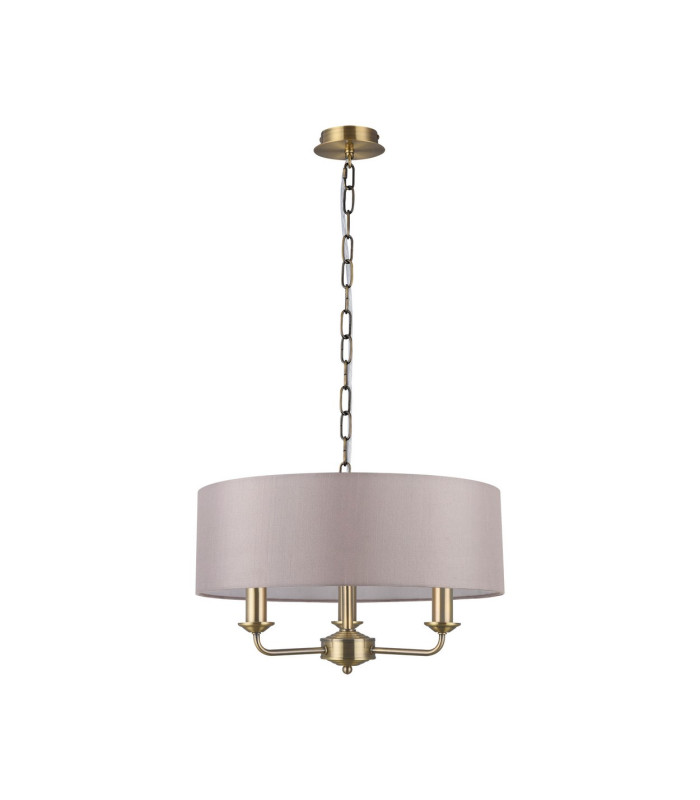 Banyan 3 Light Multi Arm Pendant E14 Antique Brass With 45cm x 15cm Faux Silk Shade Grey-4