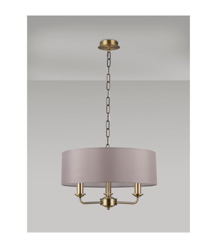 Banyan 3 Light Multi Arm Pendant E14 Antique Brass With 45cm x 15cm Faux Silk Shade Grey-11