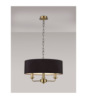 Banyan 3 Light Multi Arm Pendant E14 Antique Brass With 45cm x 15cm Faux Silk Shade Black-2