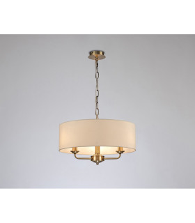 Banyan 3 Light Multi Arm Pendant E14 Antique Brass With 45cm x 15cm Faux Silk Shade Ivory Pearl/White Laminate-2