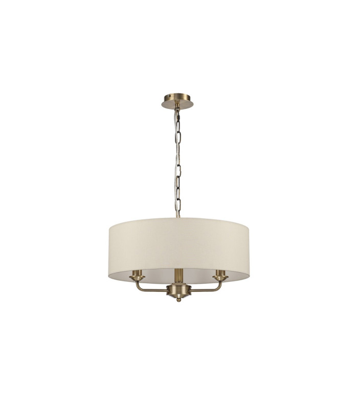 Banyan 3 Light Multi Arm Pendant E14 Antique Brass With 45cm x 15cm Faux Silk Shade Ivory Pearl/White Laminate-4