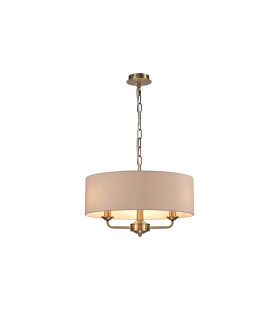 Banyan 3 Light Multi Arm Pendant E14 Antique Brass With 45cm x 15cm Dual Faux Silk Shade Nude Beige/Moonlight-1